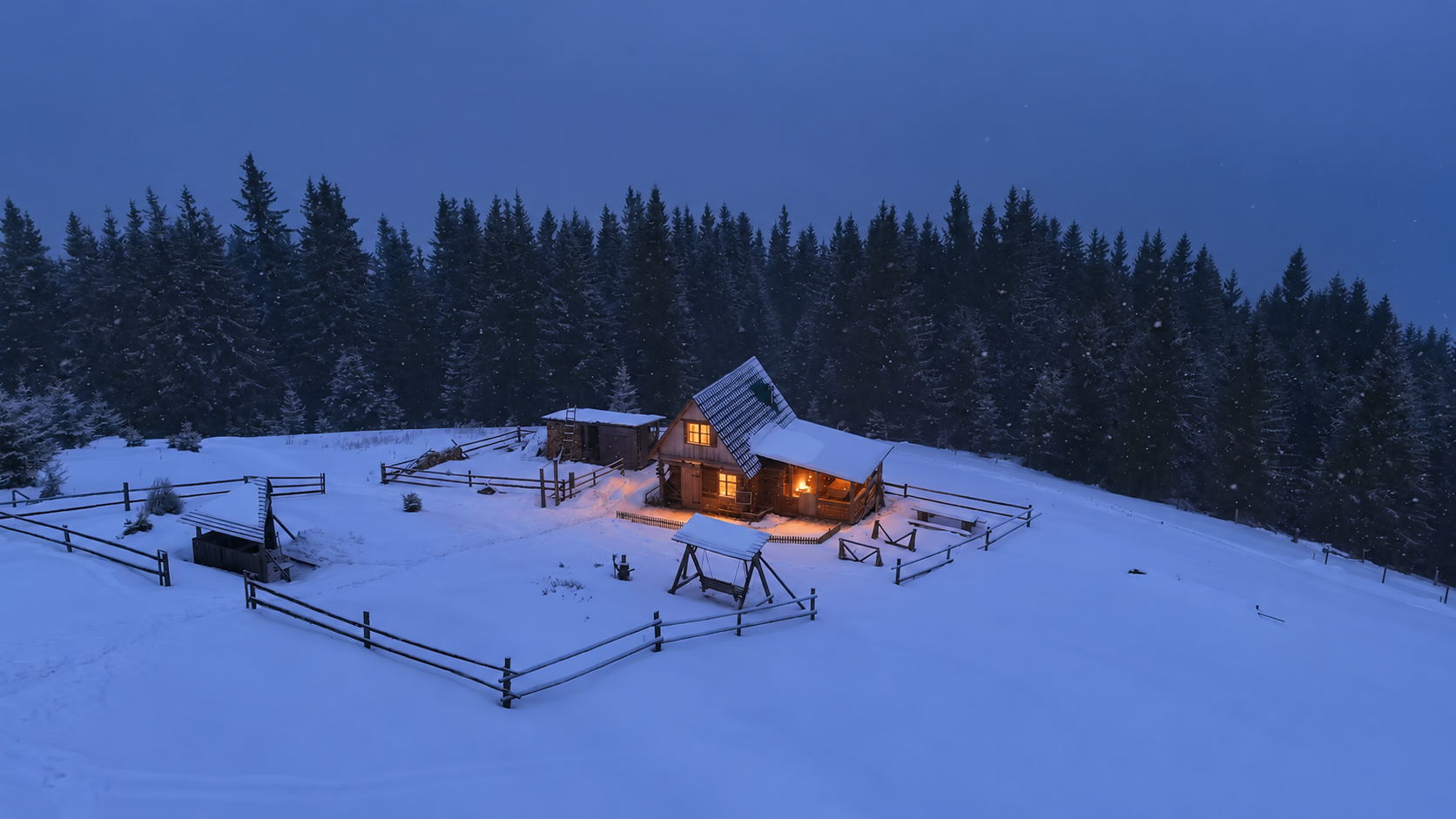 Winter Snowstorm in a Mountain Cabin
